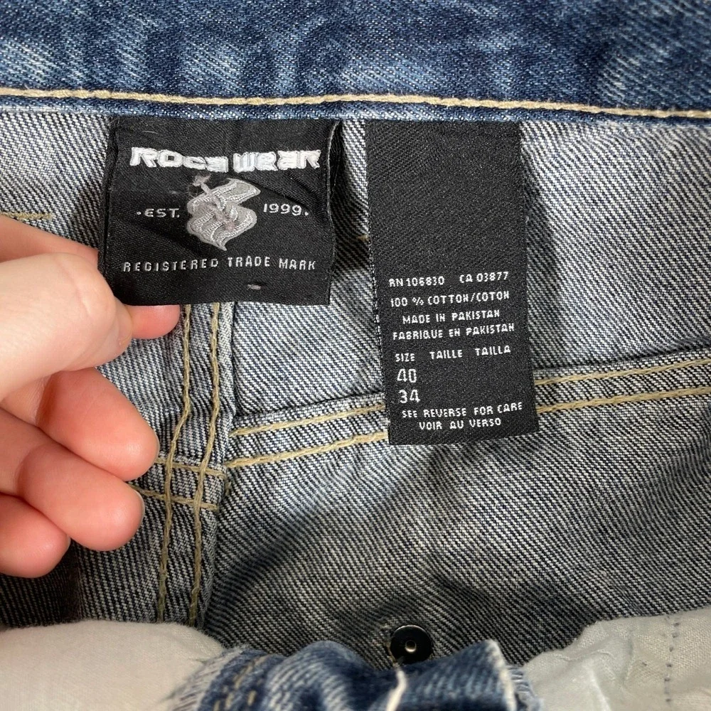 Rocawear Jeans Mens 40x34 Blue Baggy Loose Fit Embroidered Logo Denim Y2K Skater
